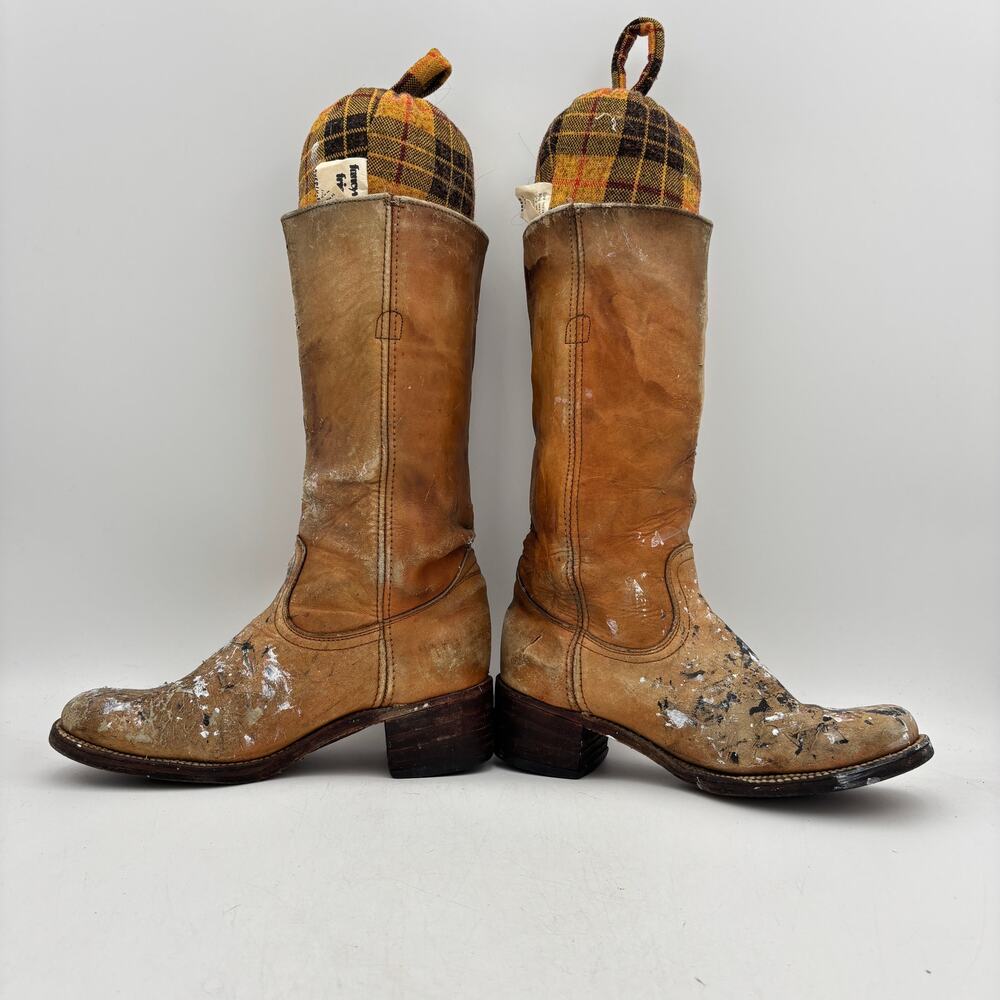 Vintage Frye Campus 14L Boots Women's 8B Square Toe Western Boho Paint Splatter - Picture 6 of 15